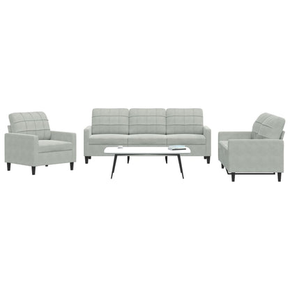 3 pcs sofa set with light grey velvet cushions