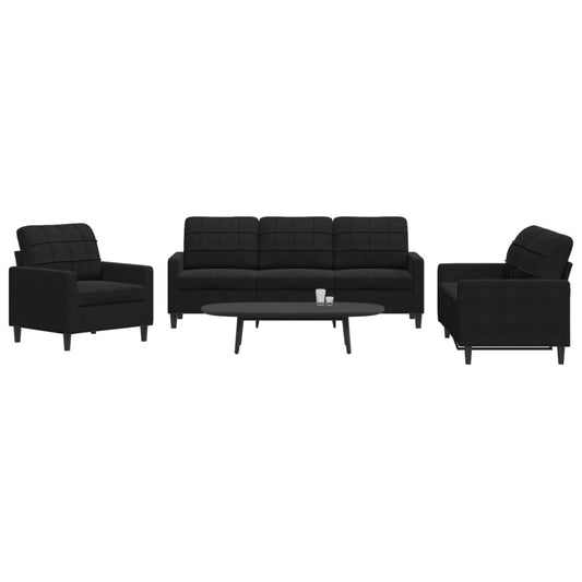 3 pcs sofa set with black velvet cushions