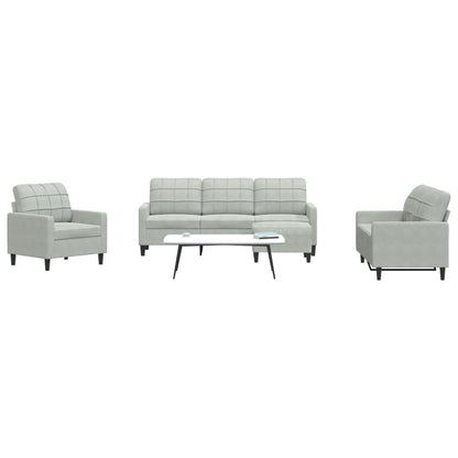4 pcs conjunto de sofás com almofadões veludo cinzento-claro