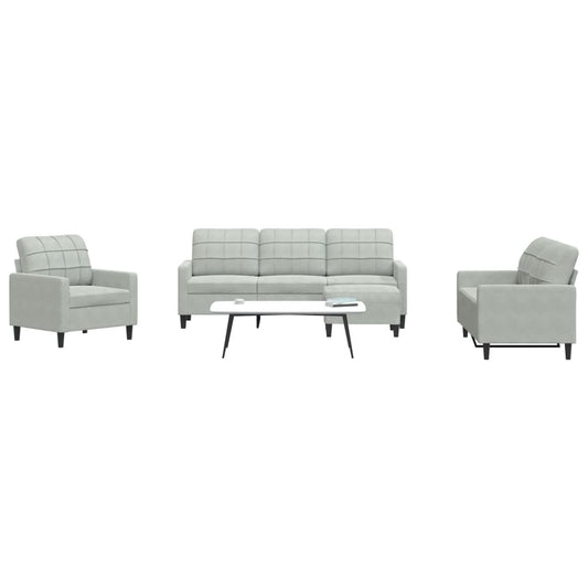 4 pcs conjunto de sofás com almofadões veludo cinzento-claro