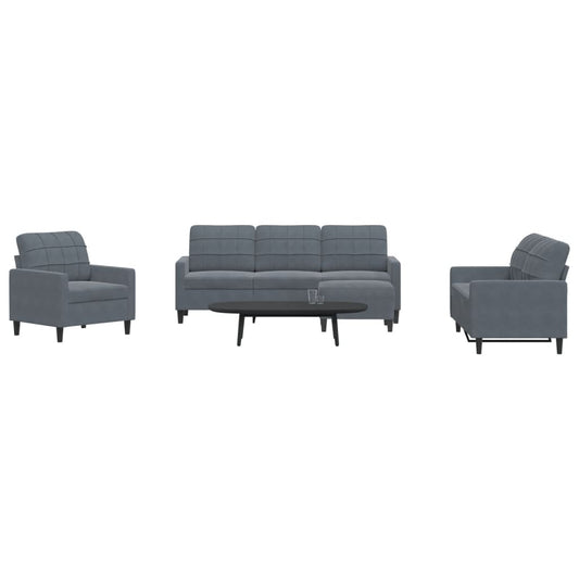 4 pcs conjunto de sofás com almofadões veludo cinzento-escuro