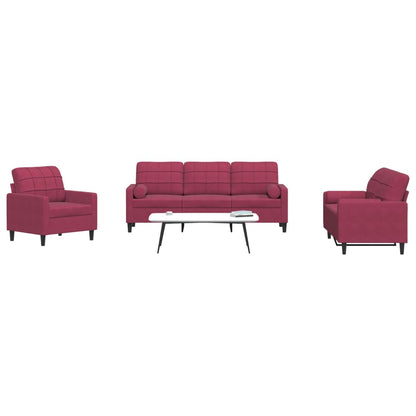 3pcs conjunto sofás c/ almofadões e rolos veludo vermelho tinto