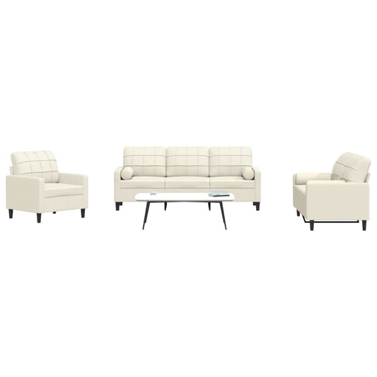 3 pcs conjunto de sofás com almofadões e rolos veludo creme