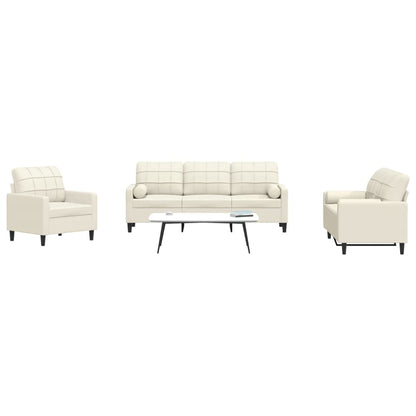 3 pcs conjunto de sofás com almofadões e rolos veludo creme
