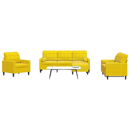4 pcs conjunto de sofás com almofadões e rolos veludo amarelo