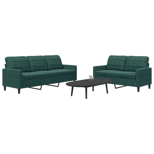 2 pcs conjunto de sofás com almofadões veludo verde-escuro
