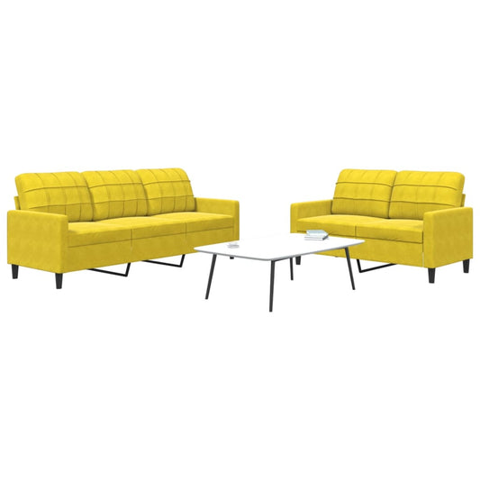 2 pcs conjunto de sofás com almofadões veludo amarelo