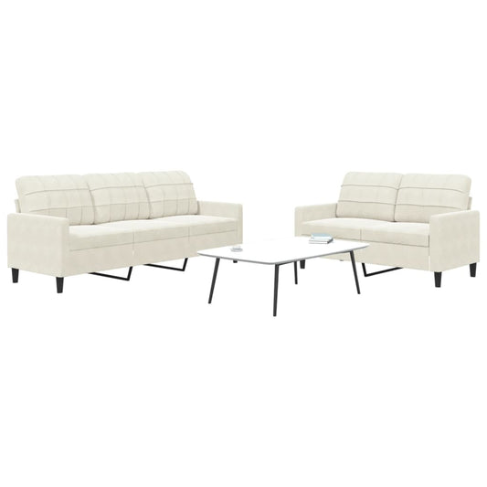 2 pcs conjunto de sofás com almofadões veludo cor creme