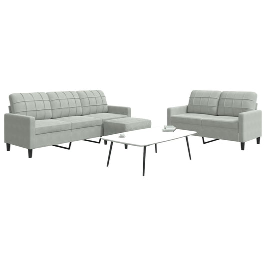 3 pcs conjunto de sofás com almofadões veludo cinzento-claro