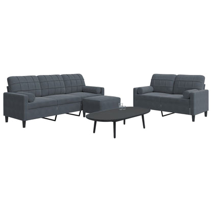 3 pcs conjunto de sofás com almofadões veludo cinzento-escuro