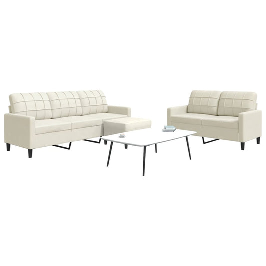 3 pcs conjunto de sofás com almofadões veludo cor creme