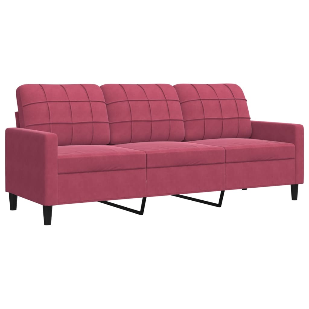 2pcs conjunto sofás c/ almofadões e rolos veludo vermelho tinto