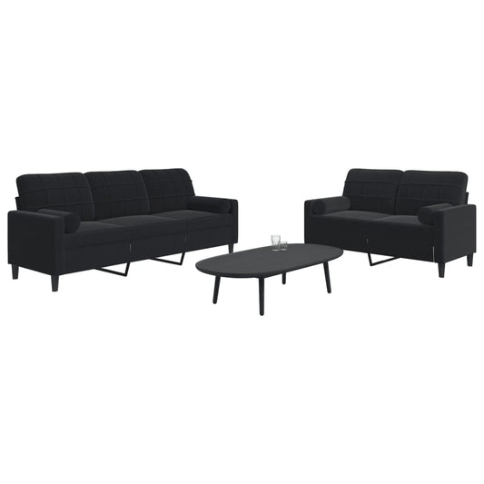 2 pcs conjunto de sofás com almofadões e rolos veludo preto