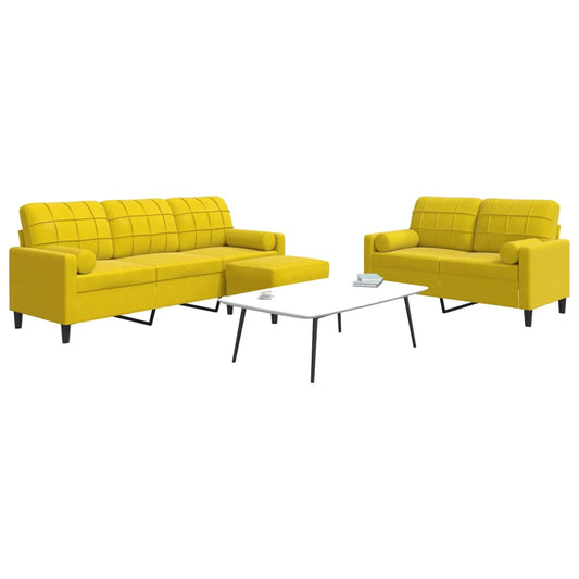 3 pcs conjunto de sofás com almofadões e rolos veludo amarelo