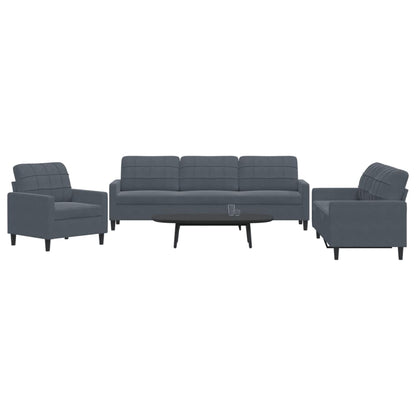 3 pcs conjunto de sofás com almofadões veludo cinzento-escuro