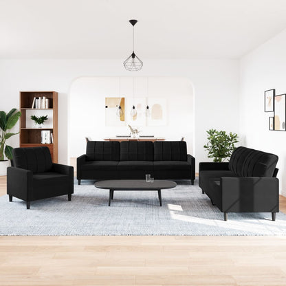 3 pcs conjunto de sofás com almofadões veludo preto