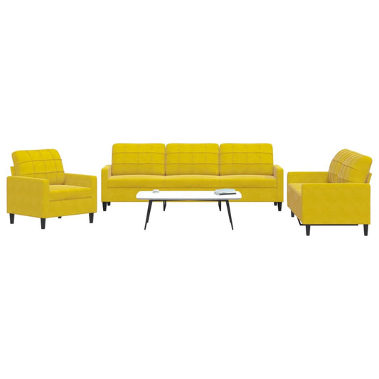 3 pcs conjunto de sofás com almofadões veludo amarelo