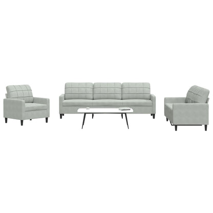 4 pcs conjunto de sofás com almofadões veludo cinzento-claro