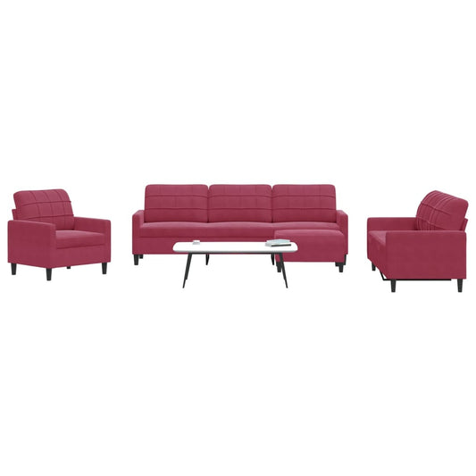 4 pcs conjunto de sofás com almofadões veludo vermelho tinto