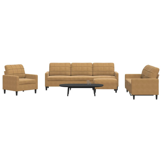 4 pcs conjunto de sofás com almofadões veludo castanho