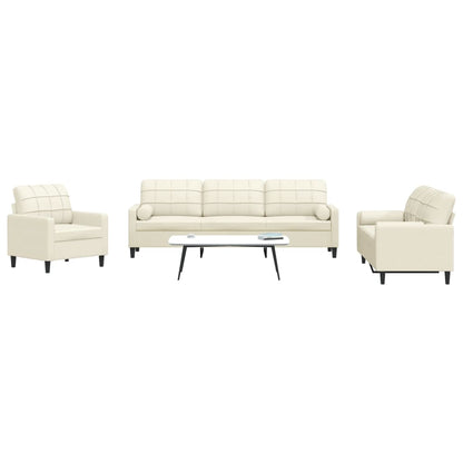 3 pcs conjunto de sofás com almofadões e rolos veludo creme
