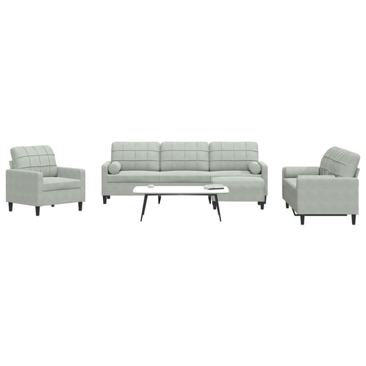 4 pcs conjunto sofás com almofadões e rolos veludo cinza-claro