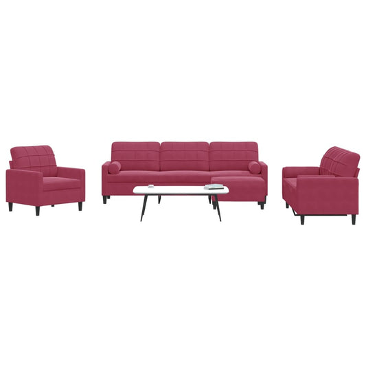 4pcs conjunto sofás c/ almofadões e rolos veludo vermelho tinto