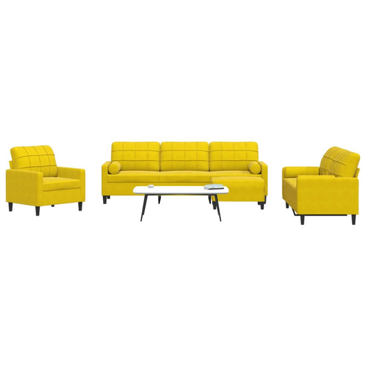 4 pcs conjunto de sofás com almofadões e rolos veludo amarelo