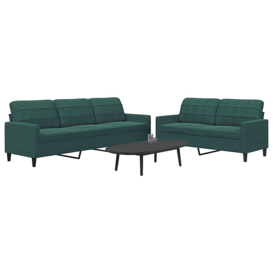2 pcs conjunto de sofás com almofadões veludo verde-escuro
