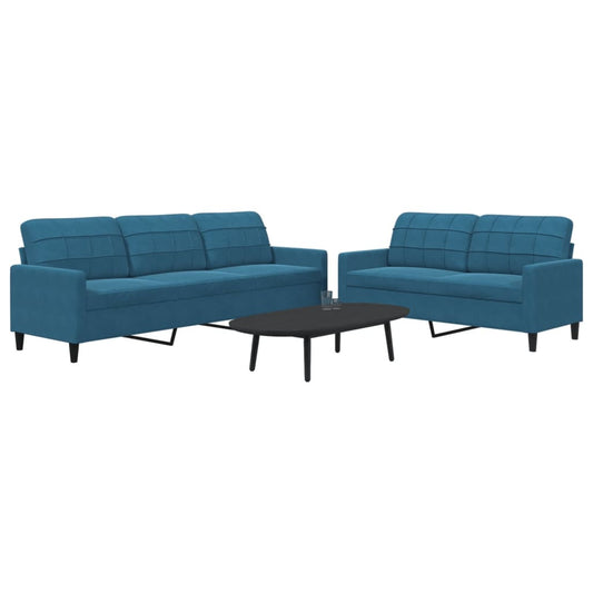 2 pcs conjunto de sofás com almofadões veludo azul