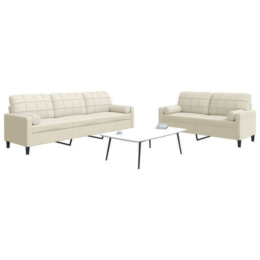 2 pcs conjunto de sofás com almofadões e rolos veludo creme