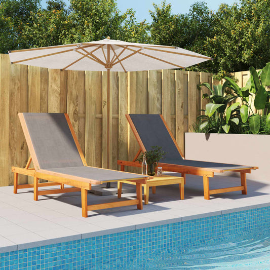 Sun loungers 2 pcs solid acacia wood/textilene black