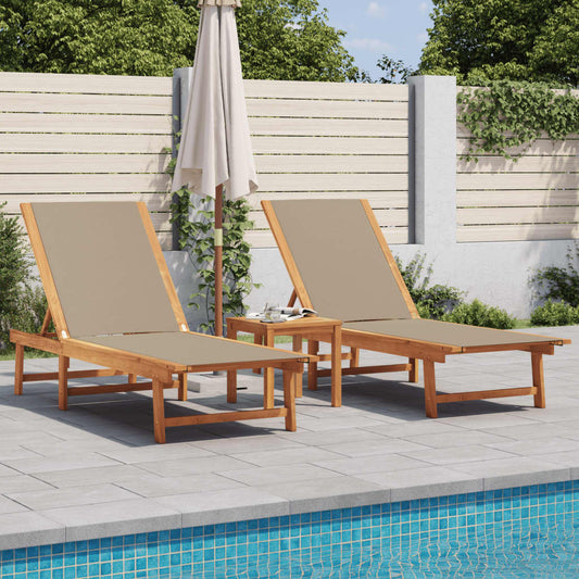Sun loungers 2pcs solid acacia/textilene grey-brown