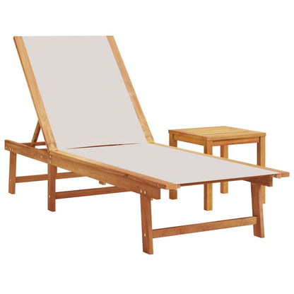 Sun loungers with table 2 pcs solid acacia/textilene grey