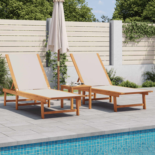 Sun loungers with table 2 pcs solid acacia/textilene grey