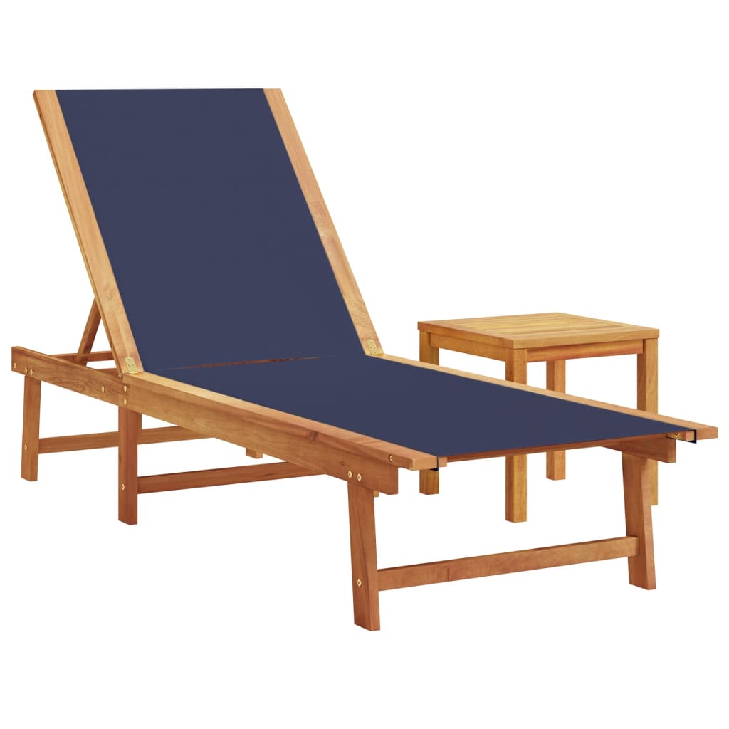 Sun loungers with table 2 pcs solid acacia/textilene blue