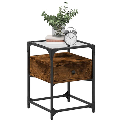 Bedside table 40x40x55 cm smoked oak wood derivatives