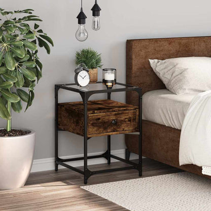 Bedside table 40x40x55 cm smoked oak wood derivatives
