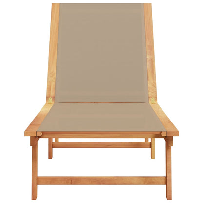 Solid acacia and grey-brown textilene sun lounger