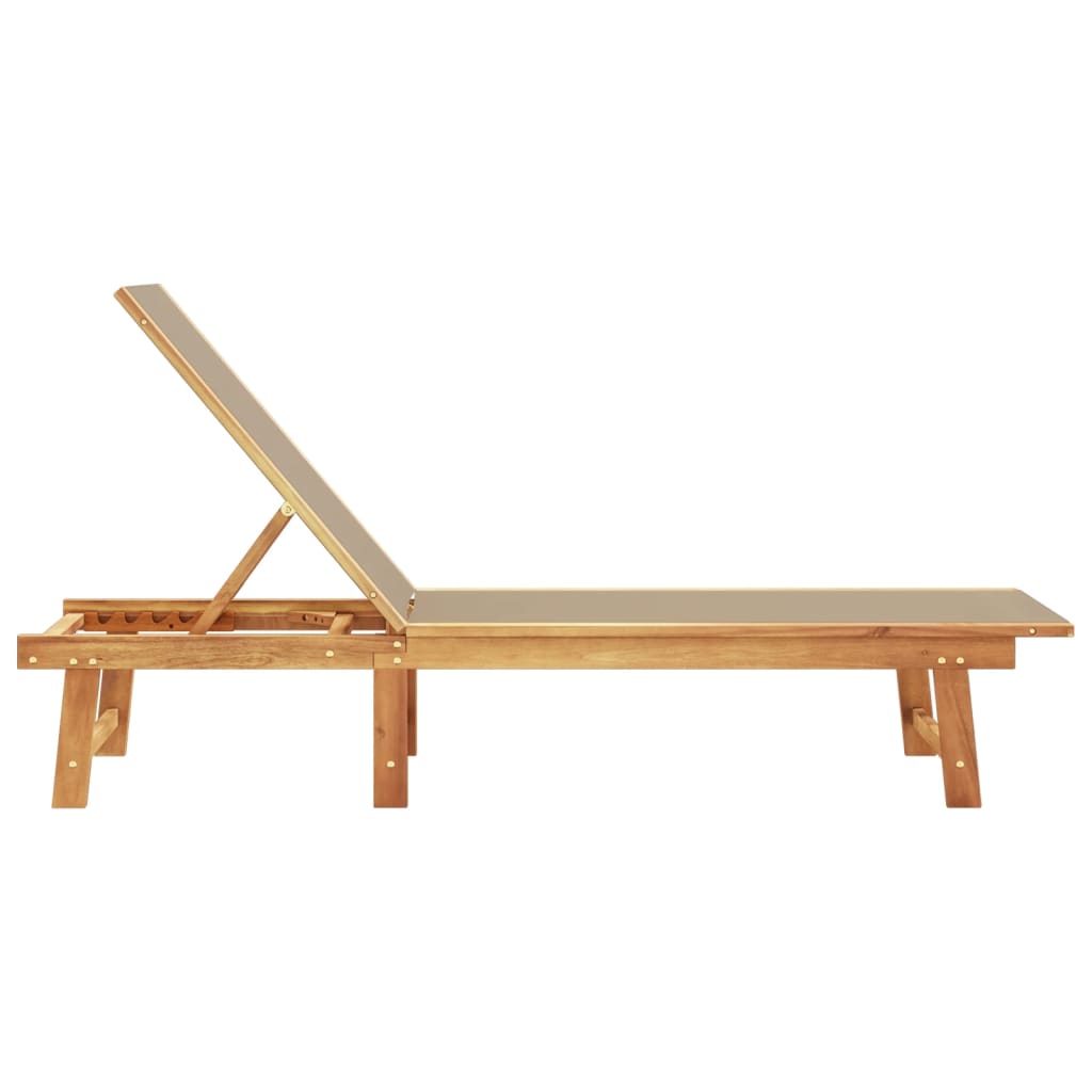 Solid acacia and grey-brown textilene sun lounger