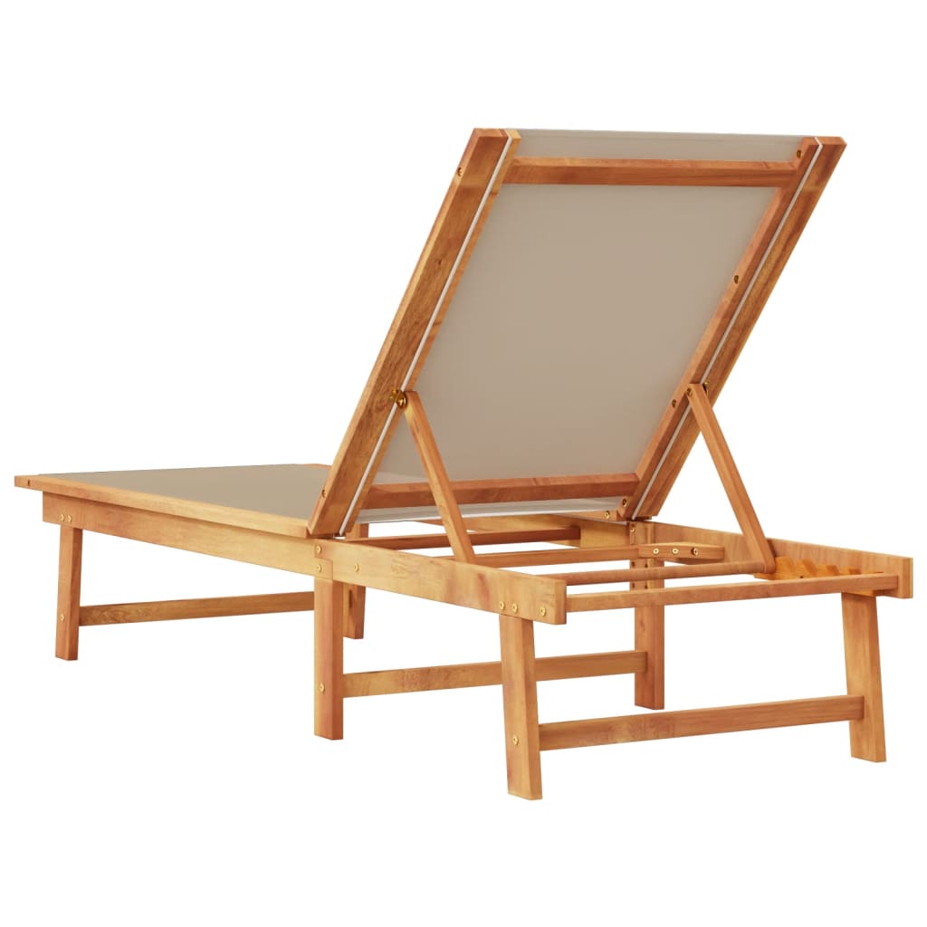 Solid acacia and grey-brown textilene sun lounger