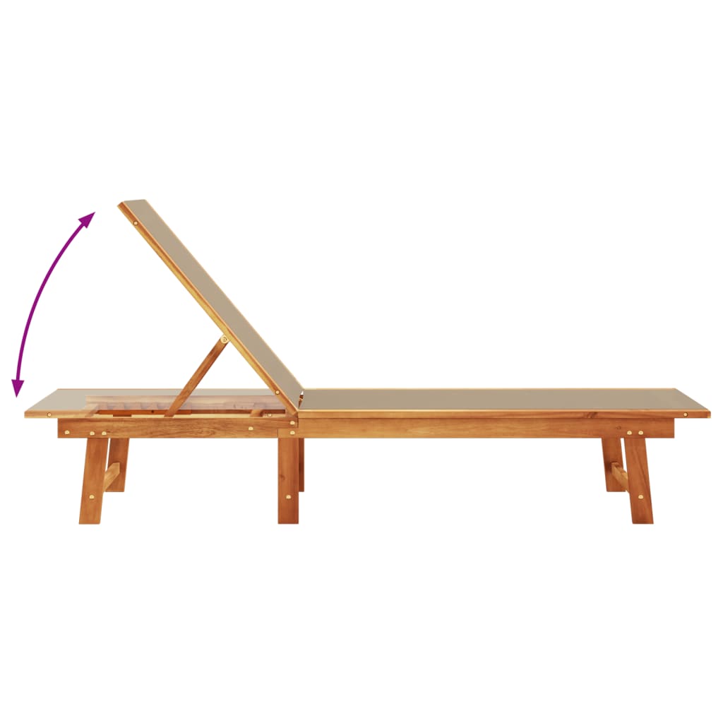Solid acacia and grey-brown textilene sun lounger