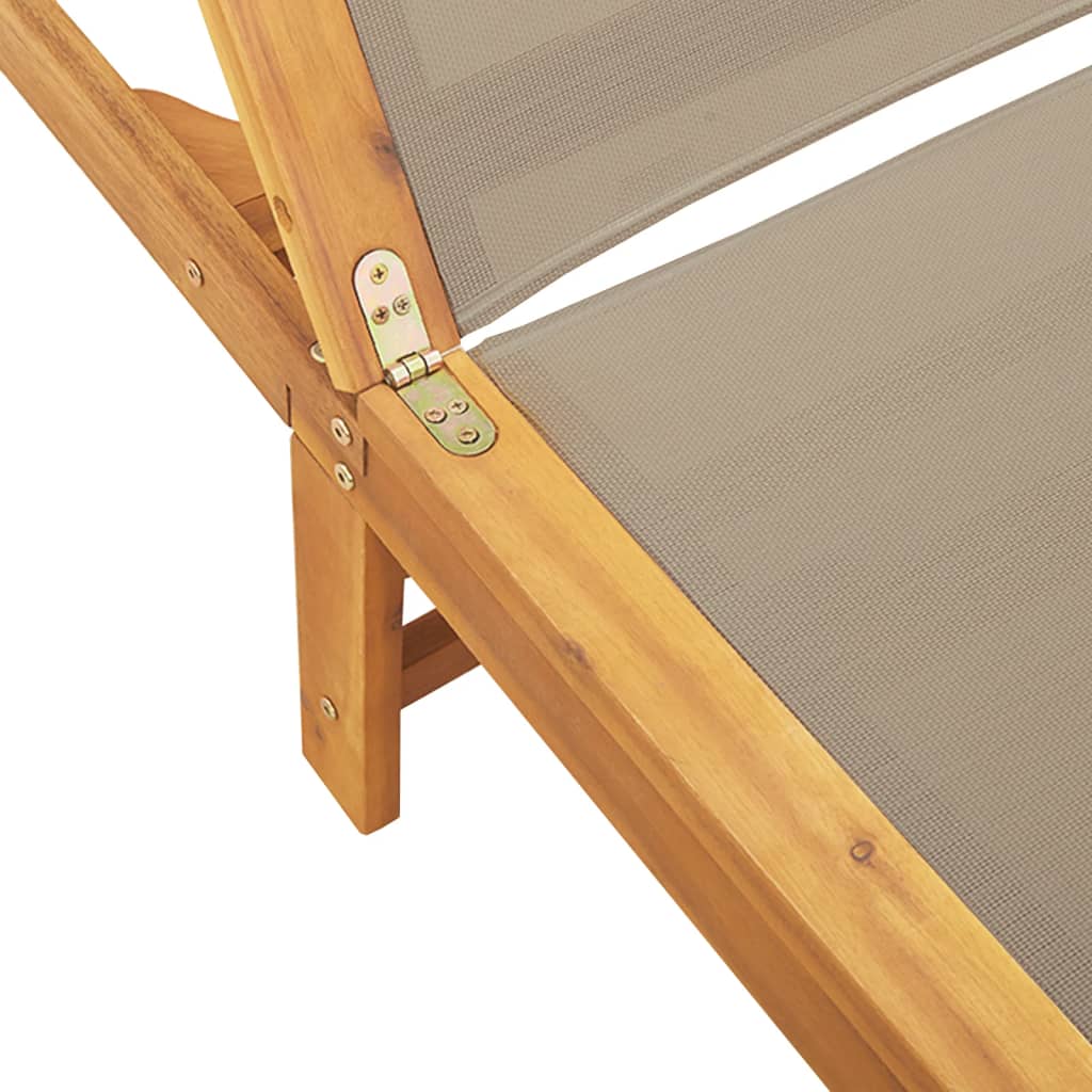 Solid acacia and grey-brown textilene sun lounger