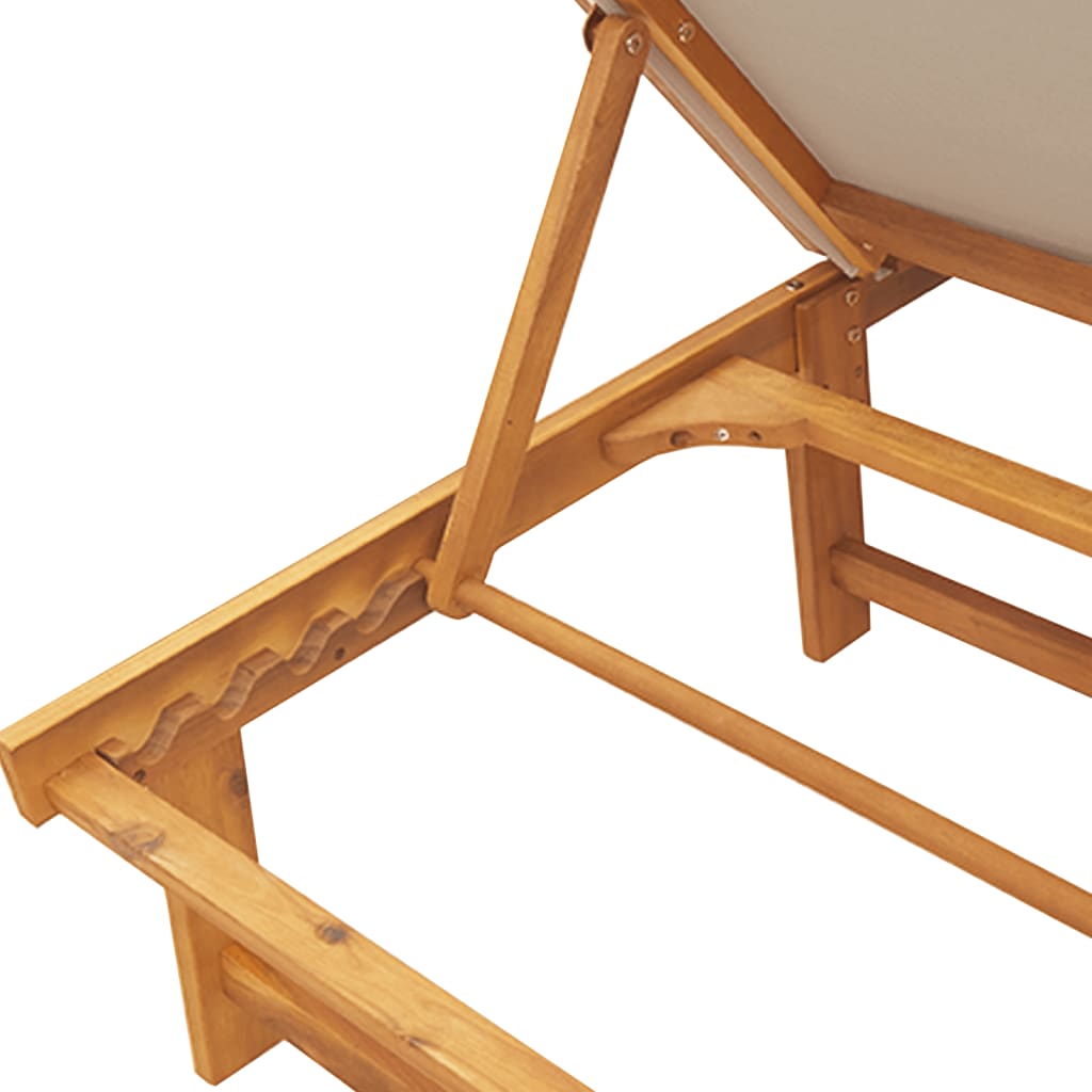 Solid acacia and grey-brown textilene sun lounger