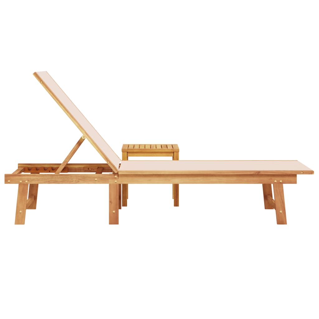Sun lounger with solid acacia table and cream textilene