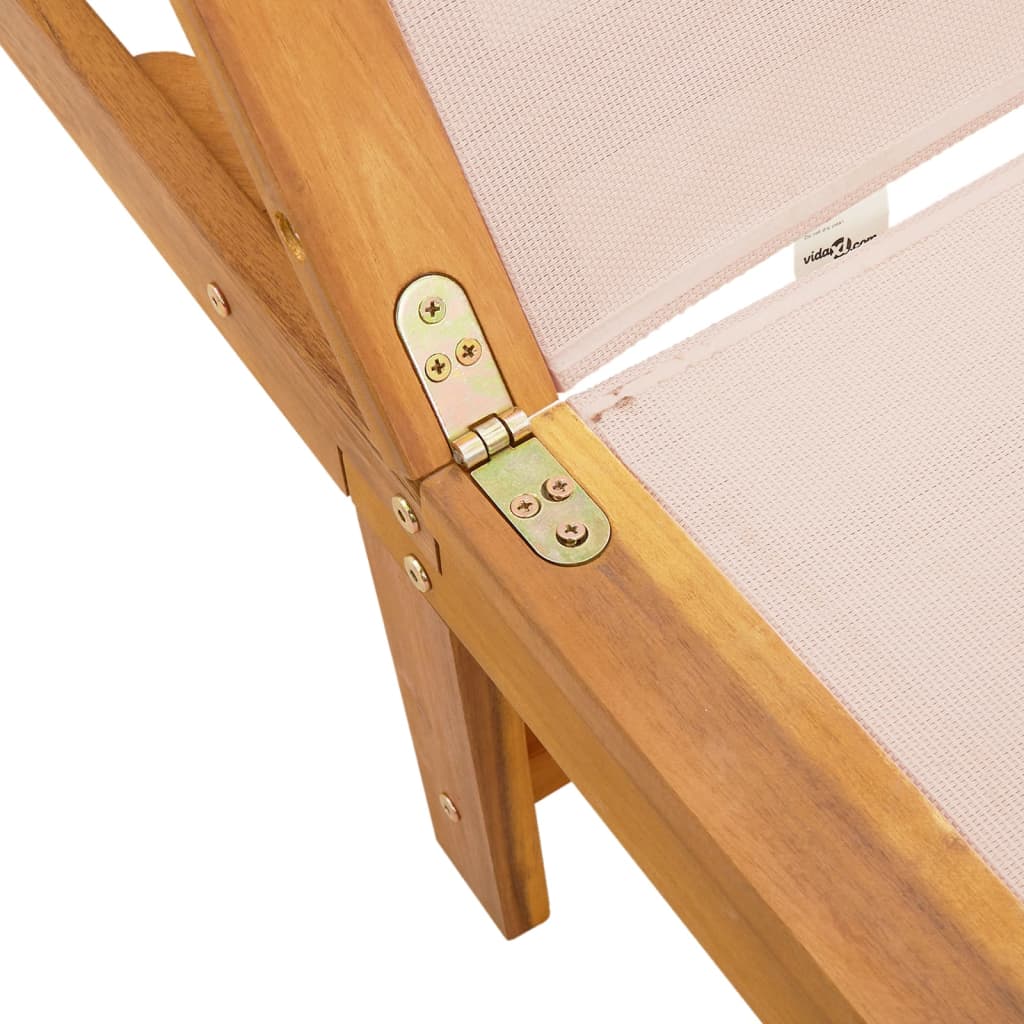 Sun lounger with solid acacia table and cream textilene