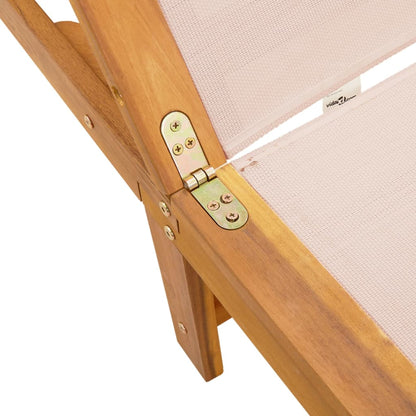 Sun lounger with solid acacia table and cream textilene