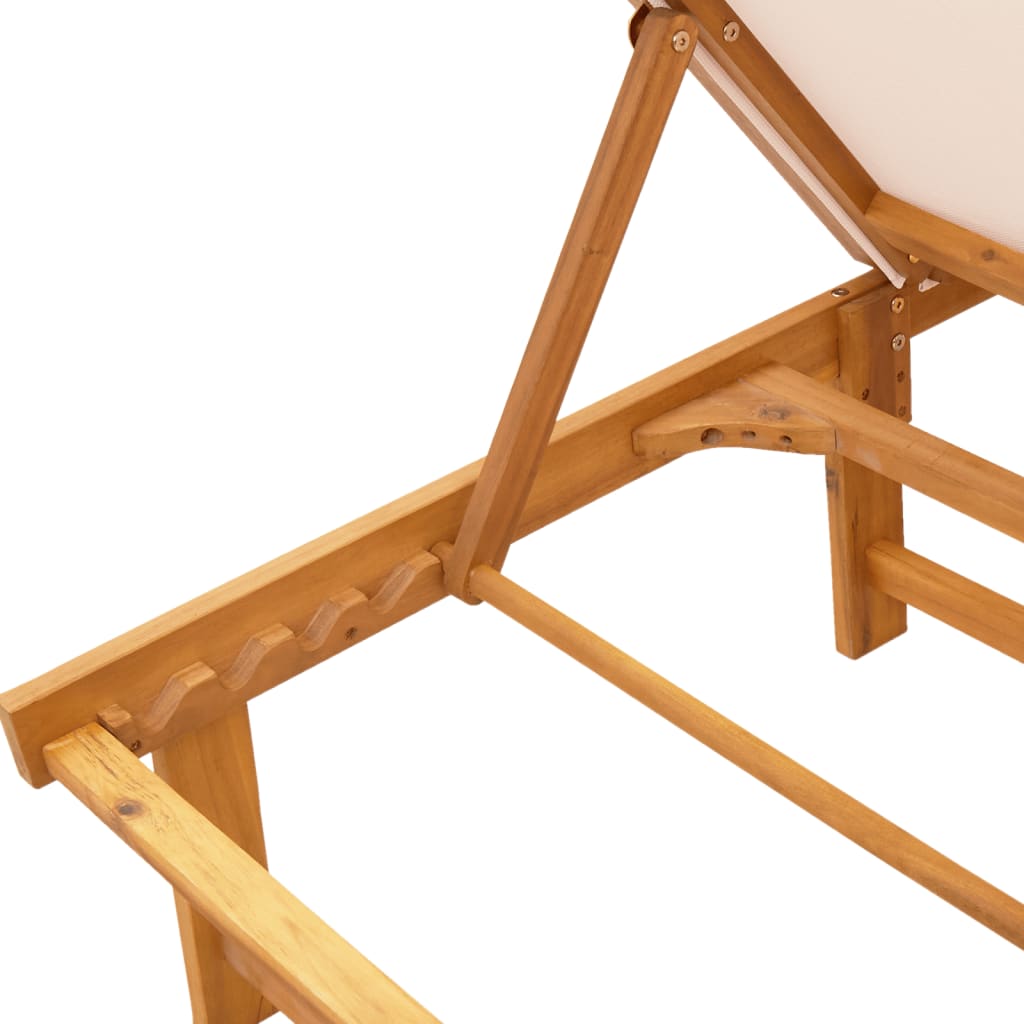 Sun lounger with solid acacia table and cream textilene