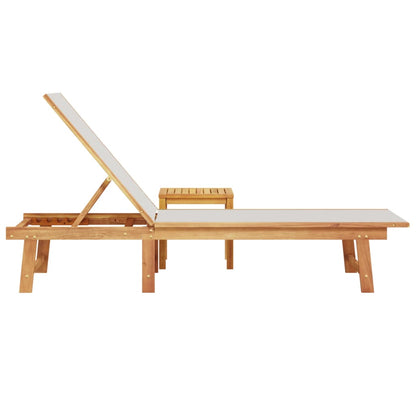 Espreguiçadeira com mesa acácia maciça e textilene cinzento