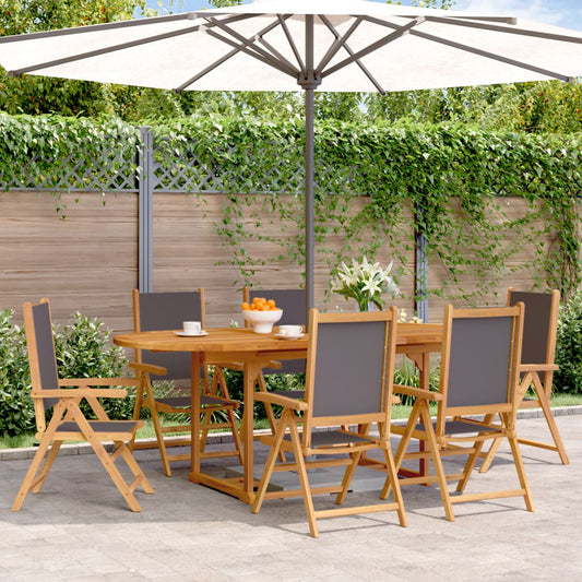 7 pcs conjunto jantar jardim tecido/madeira maciça antracite